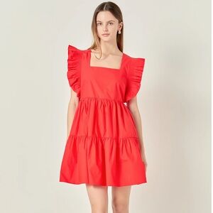 English Factory Ruffled Dress with Smocking Detail